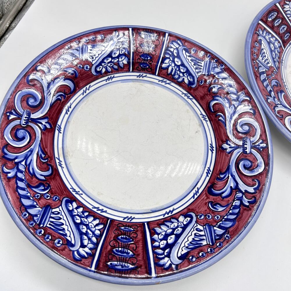 Fratelli Mari Deruta Italy Plates Set of 2 11" Dinner Plates Rubino FLAWED - Picture 6 of 15